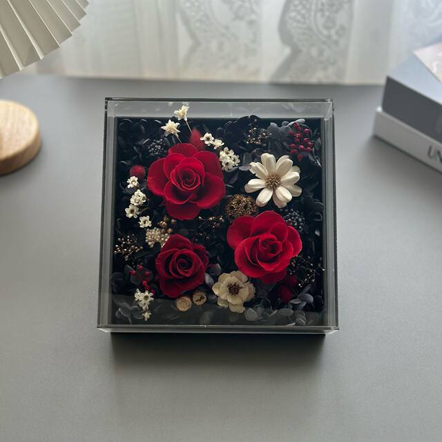 Acrylic Flower Box with Wooden Base, Rectangular Transparent Acrylic Box, Lid and Base Packaging Box, Storage Box