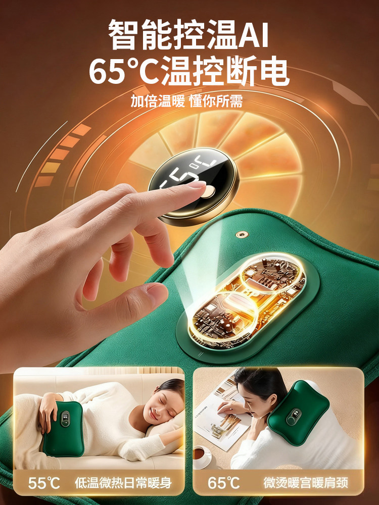[National Standard Safety Explosion-Proof]Hot Water Bottle Rechargeable 2025 New Model Special for Bed Explosion-Proof Genuine Hand and Foot Warmer Official official store Waterless Hot Compress for Stomach and Waist Plush Warmth Baby Gadget for Girls