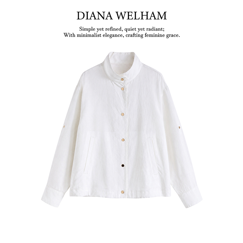 32838 French Normandy Style High-Neck Roll-Up Sleeve Loose Shirt 0655