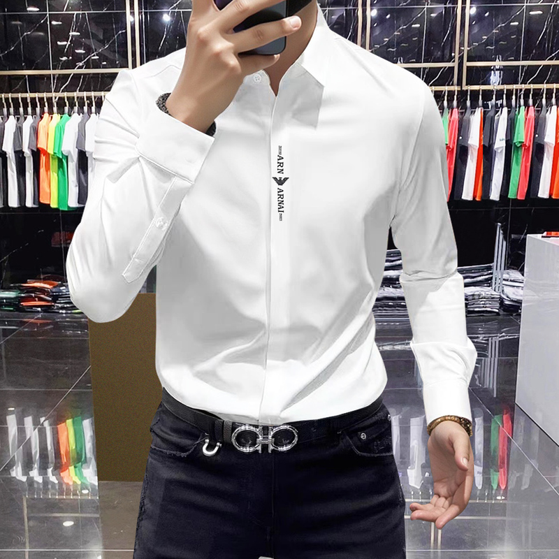 High-End, Handsome Men's White Long-Sleeved Shirt Jacket, Business Casual, Slim Fit, Stretchy, No-Iron, Anti-Wrinkle Shirt for Men High-End, Handsome Men's White Long-Sleeved Shirt Jacket, Business Casual, Slim Fit, Stretchy, No-Iron, Anti-Wrinkle Shirt for Men