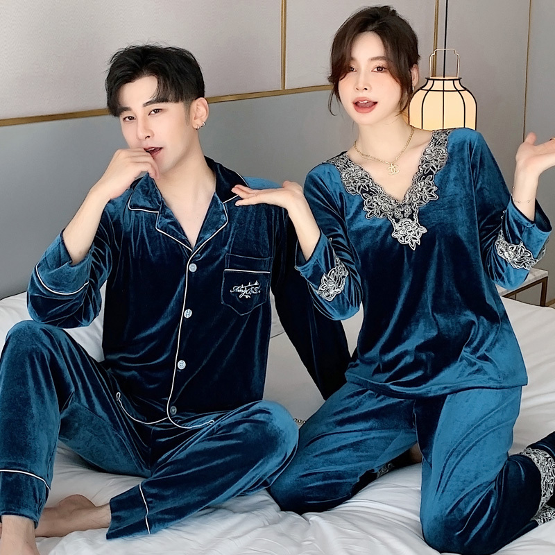 Autumn and Winter Long-Sleeved Couple Pajamas, Women's Velvet Home Clothes, Cardigan, Men's Korean Gold Velvet Coral Velvet Suit Autumn and Winter Long-Sleeved Couple Pajamas, Women's Velvet Home Clothes, Cardigan, Men's Korean Gold Velvet Coral Velvet Suit