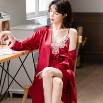 Spring Summer Couple Ice Silk Sleepwear Womens Sleep Dress Sleepwear Pajamas Two Suits Korean Version Sweet Harness Silk Home Clothes