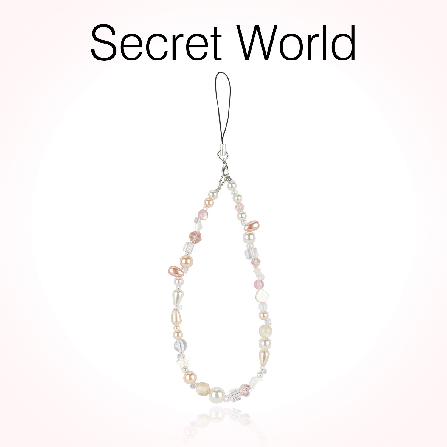 Secretworld mobile phone charm, small moon oval pearl short pendant, pearl chain, Instagram wrist pendant, crystal.