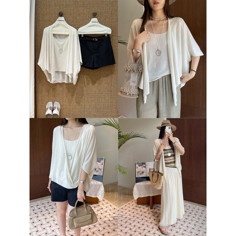Forday Exclusive Designer·Off-White Silk Linen Cashmere Knitted Vest/Drapey Lazy Cardigan
