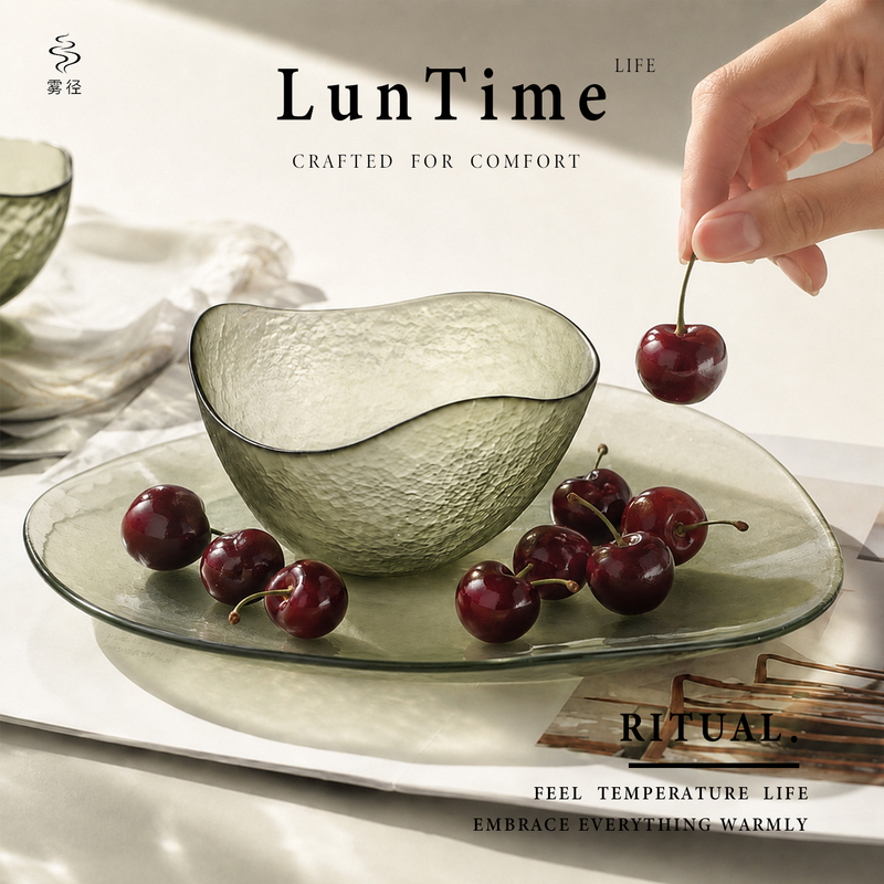 Luntime Living Transparent Glass Fruit Plate Home Irregular Shape Living Room Decorative Fruit Plate Bowl Dish Tableware Set