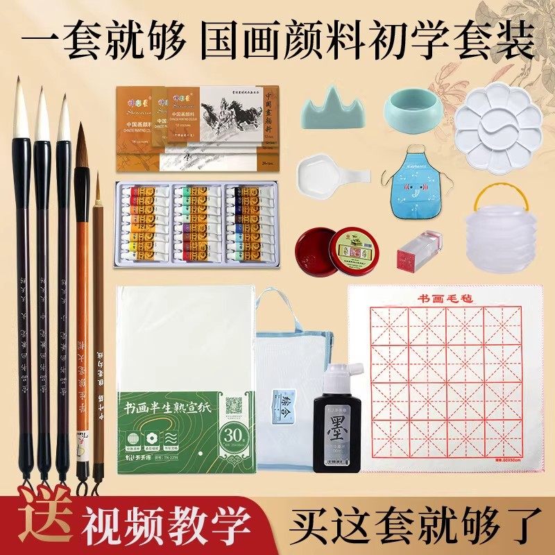 Chinese Painting Beginner Set Art Supplies Tools Complete Set of Paints Painting Materials Fine Brushwork Painting Ink Painting Chinese Painting