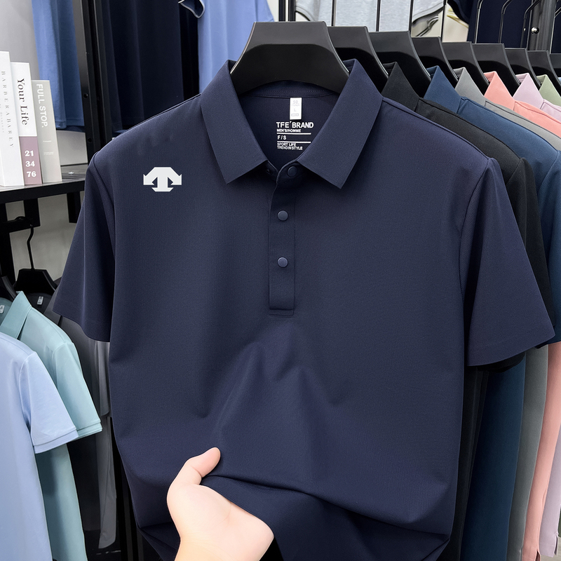 Outlet Clearance: Men's Short-Sleeve Polo Shirt with a Collar, Ice Silk T-Shirt, Quick-Drying and Breathable Top, Half-Sleeve T-Shirt