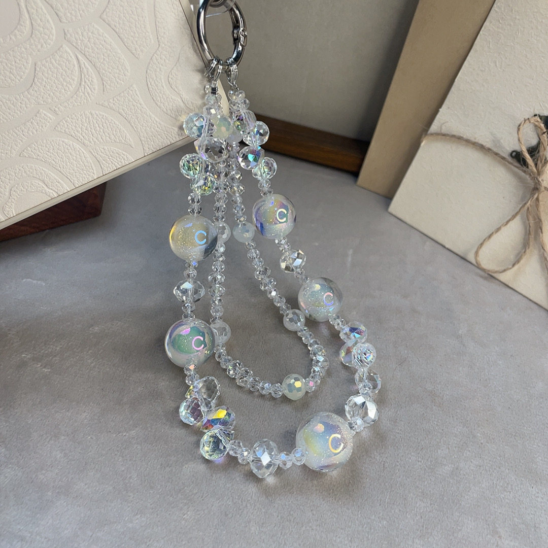 High-end crystal starry sky double-layer mobile phone chain, white crystal pendant, bag charm