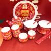 Wedding tea cup, newlywed wedding bowl, wedding dowry red tableware, wedding bride O dowry tea set supplies large