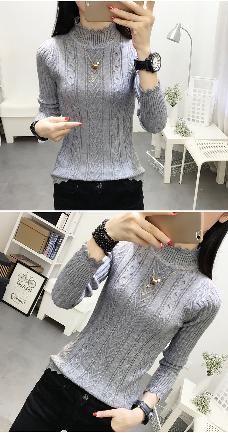 Áo len nữ mùa thu đông phiên bản Hàn Quốc của áo thun cổ cao bán cổ áo ngắn đoạn ngắn Áo len dày tay dài xoắn hoang dã thời trang u40