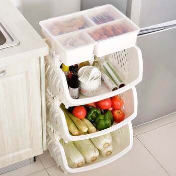 Bailu thickened vegetable and fruit kitchen storage rack floor storage basket kitchen supplies storage basket corner rack