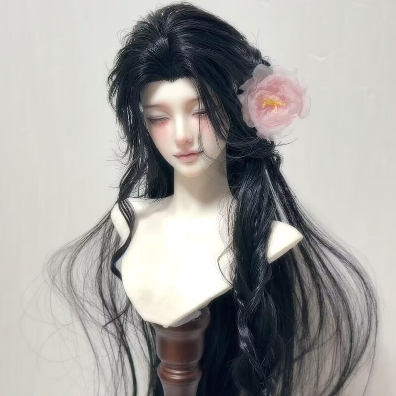 Bjd Ancient Style Doll Wig Long Wolf Tail 1/3, 1/4, 1/6 Scale, Can Be Trimmed and Styled, Full Head Wig Base, High-Temperature Fiber, Male Hair
