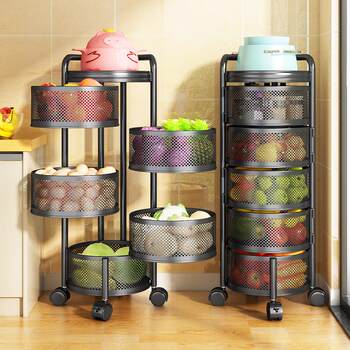Rotable kitchen vegetable basket storage rack fruit and vegetable storage basket multi-functional sewing with wheeled kitchen finishing
