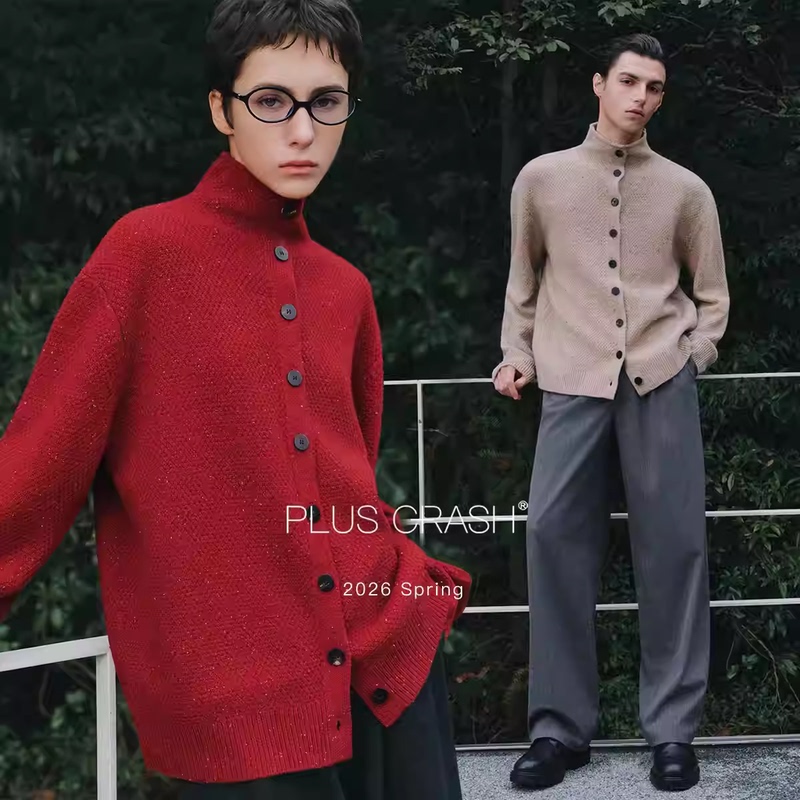 Pluscrash Winter Sheep Wool Sweater Men's Hourglass Collar Osmanthus Needle Yarn Long-Sleeved Knitted Cardigan Women's Jacket