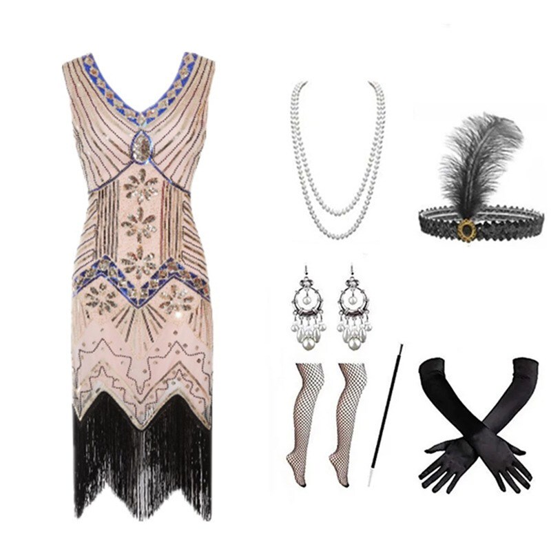 S-4Xl Cocktail Party Women's 1920S Retro Dress Gatsby Sequin Dress Beaded Tassel Dress