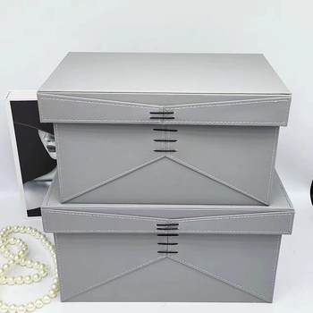 轻奢衣帽间收纳箱样板间收纳盒衣柜装饰品摆件木制皮质储物盒定制