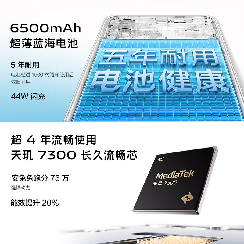 Vivo Y300T Mobile Phone 5g Thin and Light 6500 Mah 44W Flash Charging Large Memory Dimensity 7300 Durable Phone Official Website Genuine Product