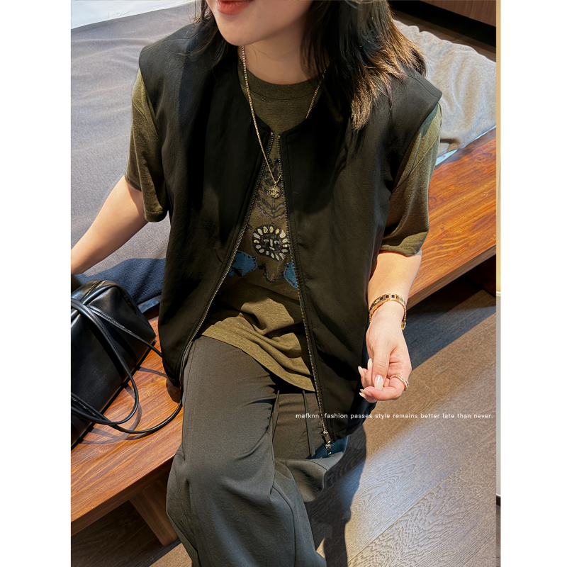 Jojo's Private Clothing |   High-Density Pu Leather Plus-Size Women's Autumn Elastic Hem Sleeveless Vest Mk15309