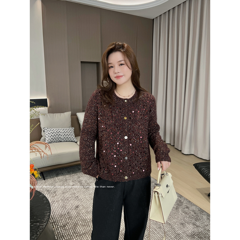 Jojo's Private Clothing |   100% Sheep Wool Sequin Plus-Size Sweater to Cover the Body and Look Slimmer, Large Size Autumn and Winter Cardigan Sweater Mk13233