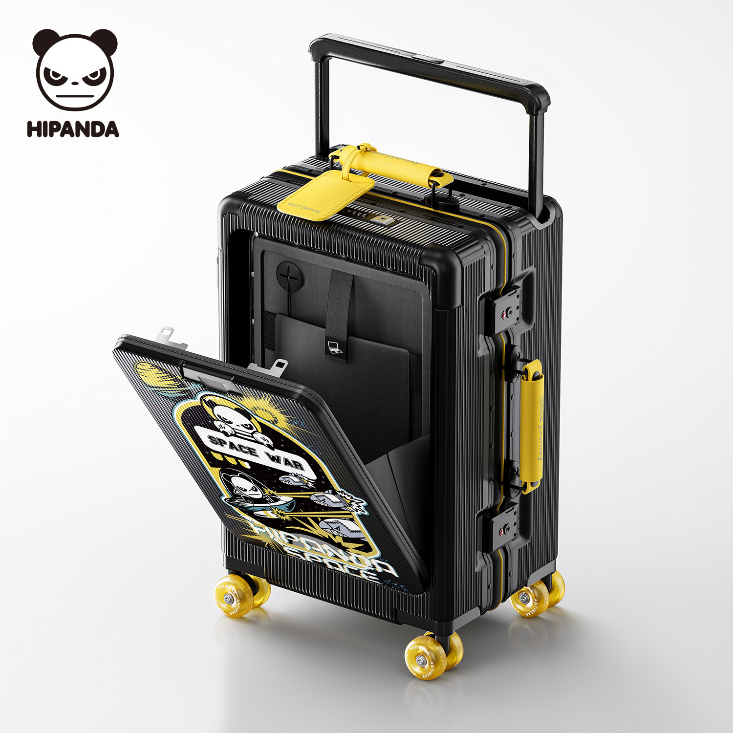 HIPANDA front-opening wide-handle combination lock suitcase, 2026 new model, can fit a tablet computer.