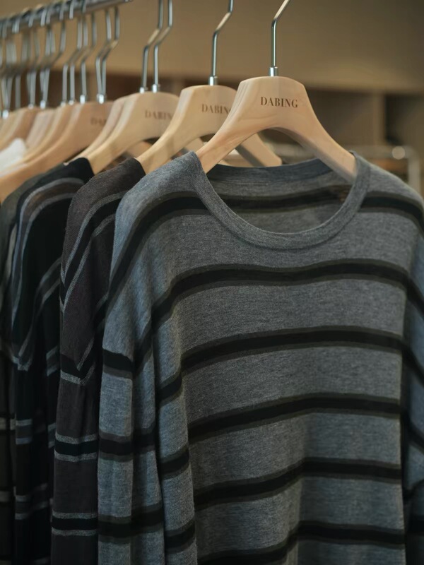 Ms Non-Fading Water-Soluble Wool and Mulberry Silk Korean-Style Round-Neck Striped Top T-Shirt 7.30m
