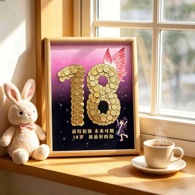 18-Year-Old Coin Photo Frame Handmade DIY Materials as a Birthday Gift for Son or Daughter, 18Th Birthday, Coming-Of-Age Ceremony, College Entrance Exam