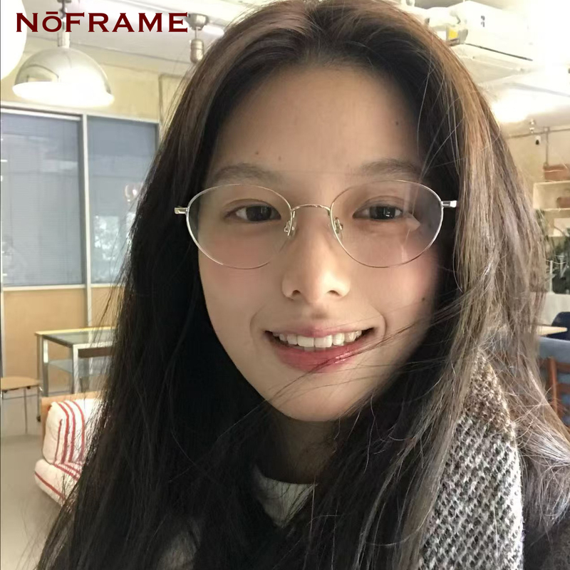 Light-Colored, Face-Flattering, Elegant Retro Multi-Color Titanium Eyeglass Frames, Can Be Fitted with Prescription Lenses, Blue Light Blocking, Round Frame, Korean Style
