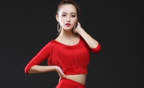 New Latin dance jacket belly dance costume female tassel top practice performance dance clothing square dance jacket