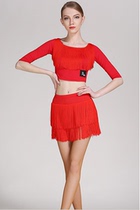 Womens Latin dance dress new tassel skirt skirt mid-sleeve Latin top slim mid-sleeve Latin dance skirt suit