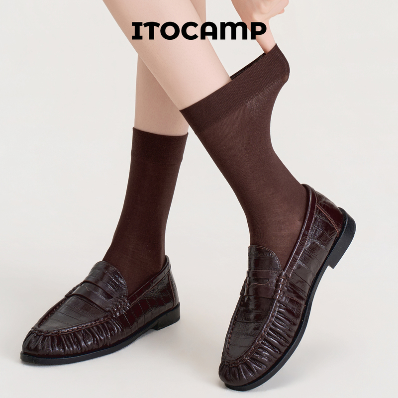 Autumn Wool Mid-Calf Socks for Women, Simple Seamless Construction, Moisture-Wicking, Slimming, Thin, Fashionable and Versatile Slouch Socks