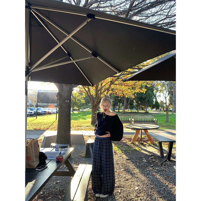 Ceezzzi Vintage Brushed Fabric Color-Blocked Waistband Casual Plaid Pants Women's Loose Bf Lazy Style Wide-Leg Pants Ceezzzi Vintage Brushed Fabric Color-Blocked Waistband Casual Plaid Pants Women's Loose Bf Lazy Style Wide-Leg Pants