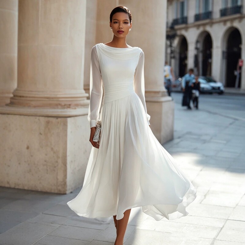 2026 Amazon Cross-Border Foreign Trade Amazon Independent Site Holiday Elegant Party Swing Collar Women's Long-Sleeved Dress