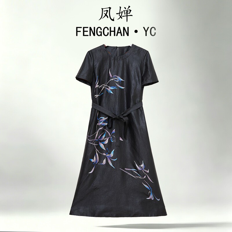 Fengchan·Original Empty Valley Orchid Summer Chinese Style Hand-Painted Fashionable Age-Reducing Xiangyun Silk Dress Fc123 Fengchan·Original Empty Valley Orchid Summer Chinese Style Hand-Painted Fashionable Age-Reducing Xiangyun Silk Dress Fc123