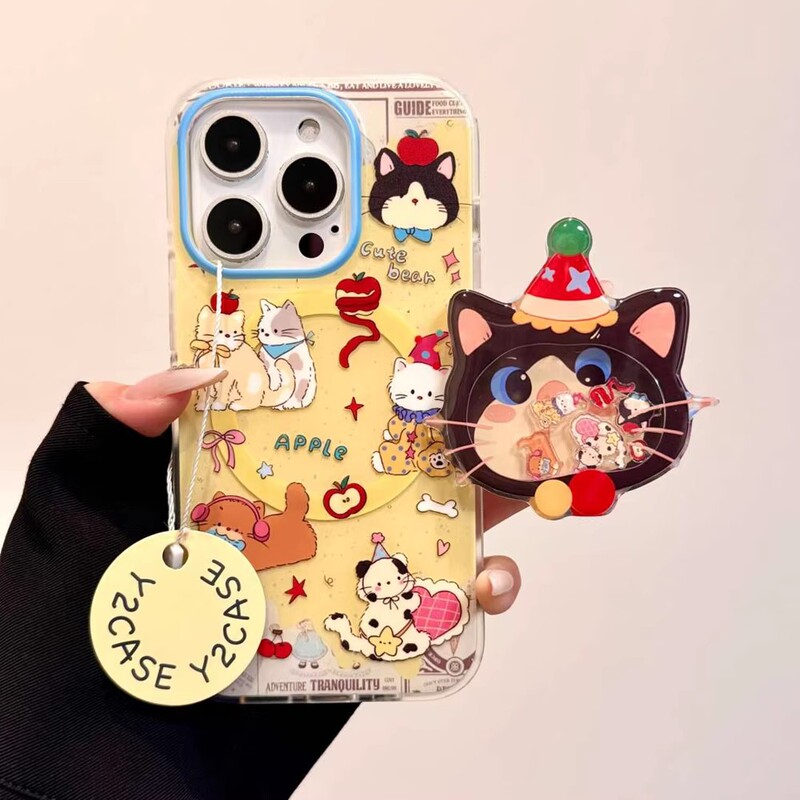 Japanese Eumeya Fun Cartoon Cute Cat Rocking Magnetic Stand Suitable for Apple 17 Pro Max Phone Case iPhone 16 Pro Max Matte 14 Anti-Drop Protective Case 13 Creative for Women