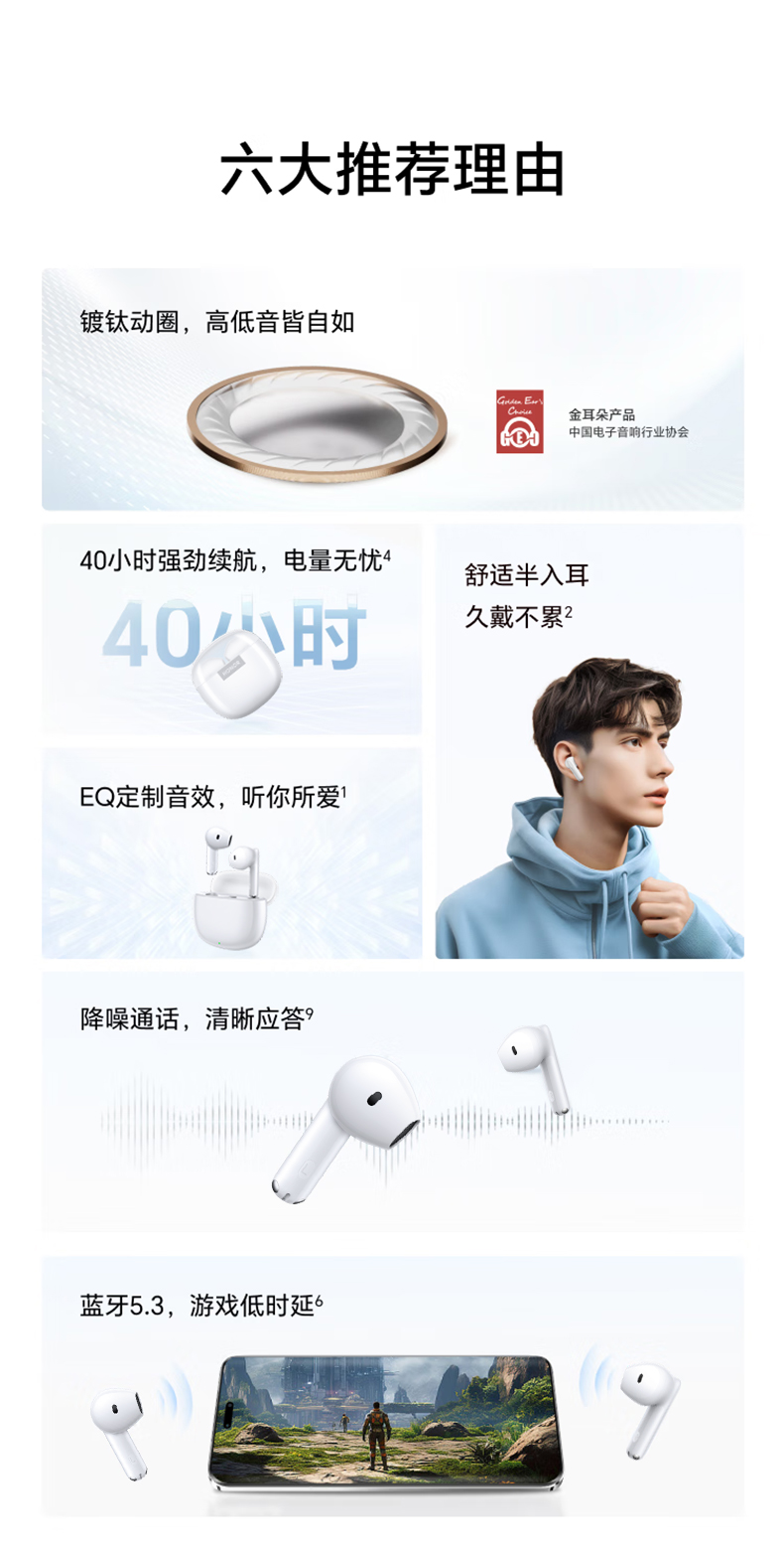 荣耀Earbuds A无线蓝牙耳机通话降噪官方旗舰正品高音质认证新款插图1