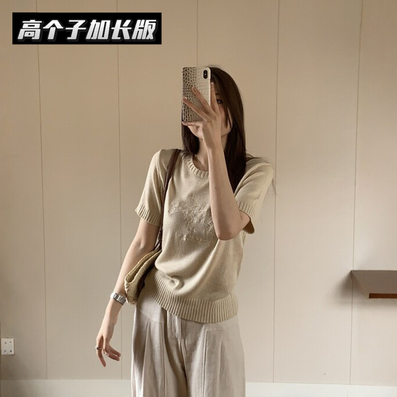【Get Rich Immediately!】Extended 2026 Equestrian Embroidery Crew Neck Knit Old Money Style Short-Sleeve Top T-Shirt