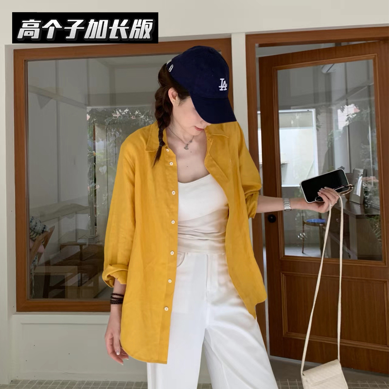Favorite Private Brand Zhizhi Tall and Long New Embroidered Linen Shirt Loose Retro Yellow Long-Sleeved Shirt Favorite Private Brand Zhizhi Tall and Long New Embroidered Linen Shirt Loose Retro Yellow Long-Sleeved Shirt