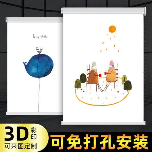 Роликовые шторы с мультяшным рисунком на заказ, для ванной комнаты, офиса, солнцезащитные шторы, водонепроницаемые, установка без перфорации, рулонного типа