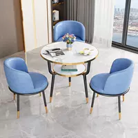 Голубой глянцевый кожаный стол и три стула