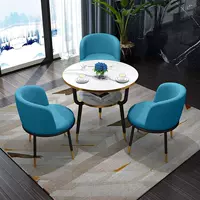 Синий тканевый стол и три стула