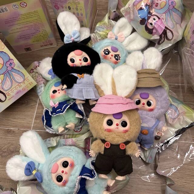 Baby Three 3-Year-Old Macaron Little Bunny Vinyl Plush Pendant Blind Box Doll Pendant Gift