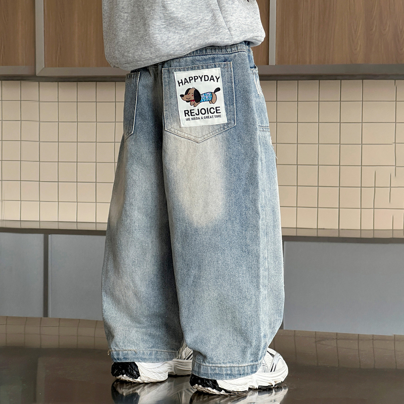 Trendy Children's Light Luxury Boys' Pants Spring and Autumn 2026 New Style Jeans Stylish Boys' Korean Version Casual Straight-Leg Trousers