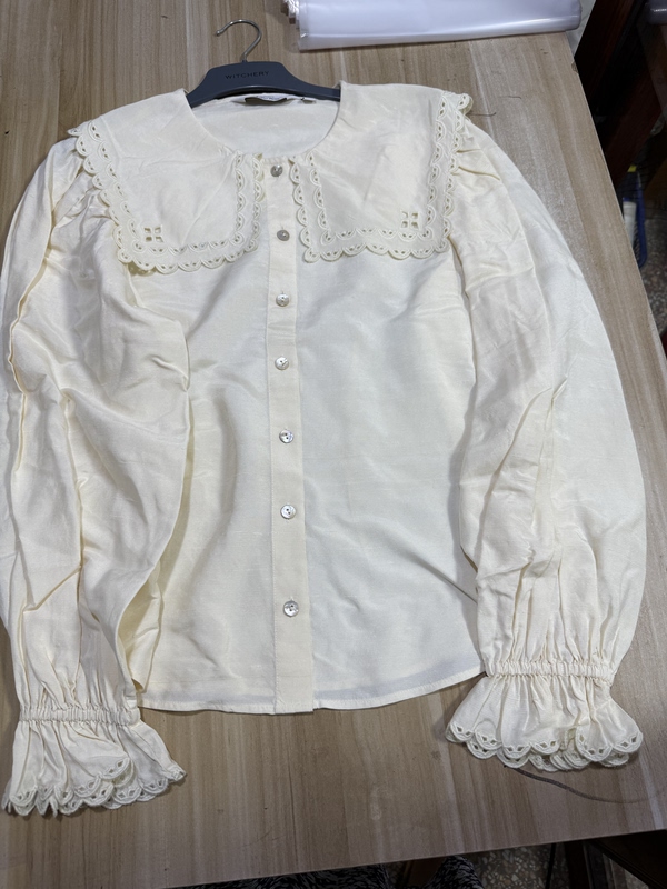 Original Product Os~ 100% Silk Double-Sided Embroidery Real Button Princess Style Long-Sleeved Shirt for Women