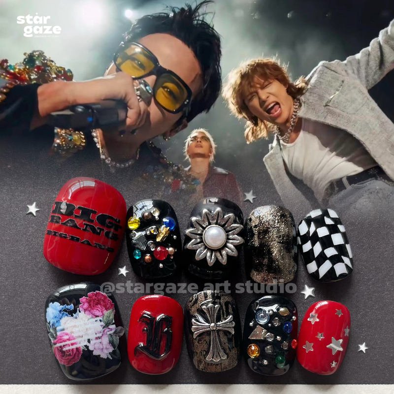 Stargaze Original "Back” Bigbang Handmade Wearable Nails Heavy-Duty Black and Red Punk Support Nails