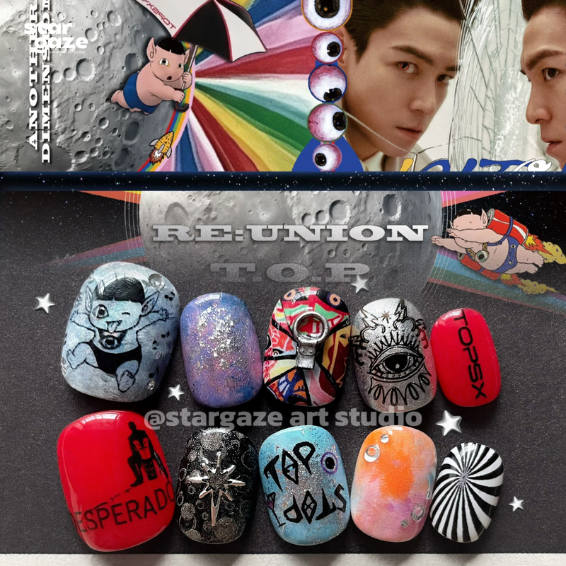 Stargaze Original "Spot" Top Choi Seung-Hyun's Pure Handmade Nails in Red, Blue, and Orange for Concert Support