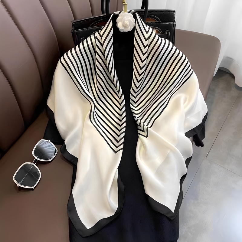 [Great Gift] Da Vinci Code Stripe 88X88 Silk Square Scarf Mulberry Silk Scarf Gift Box