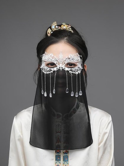 汉服古风面纱古装高颜值流苏异域面帘派对舞会面具遮脸性感面罩夏