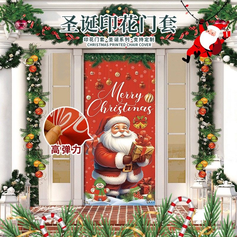 New European and American Christmas Door Cover Courtyard Decoration Supplies Door Width Santa Claus Scene Door Curtain Amazon