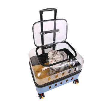 Pet Trolley Box, Two Transparent, Breathable, Portable Cat Suitcases, Cat Stroller, Large Capacity for Cats
