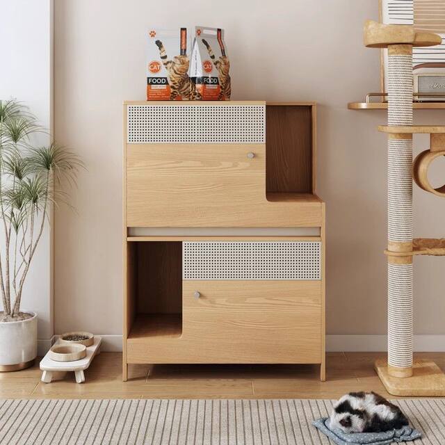 Double-Layer Cat Litter Box, Extra-Large Storage Rack, Semi-Enclosed Wooden Storage Cabinet for the Hallway